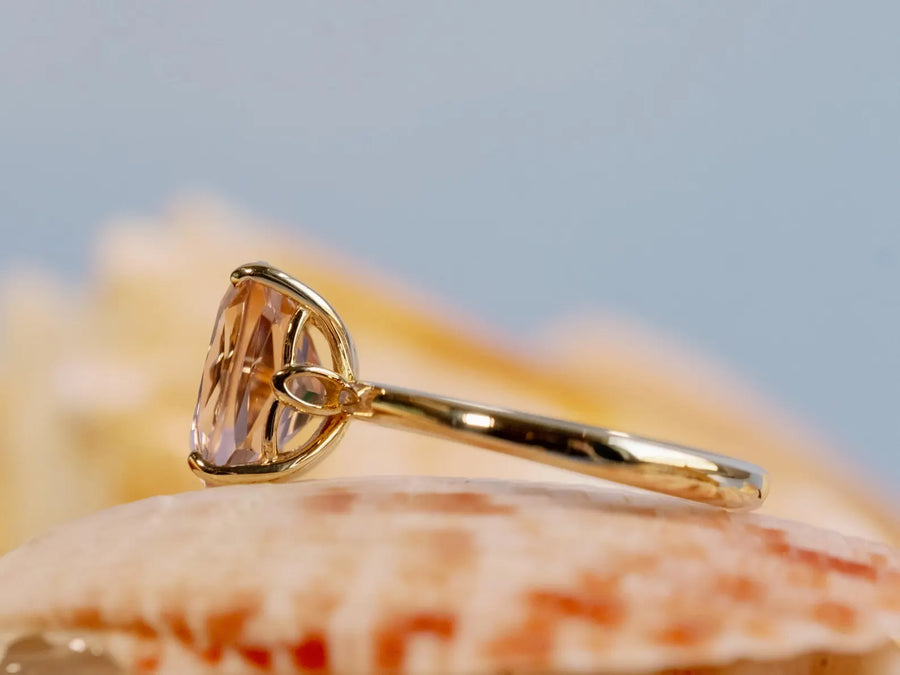 Antique Elongated Cushion Cut Morganite Solitaire Engagement Ring