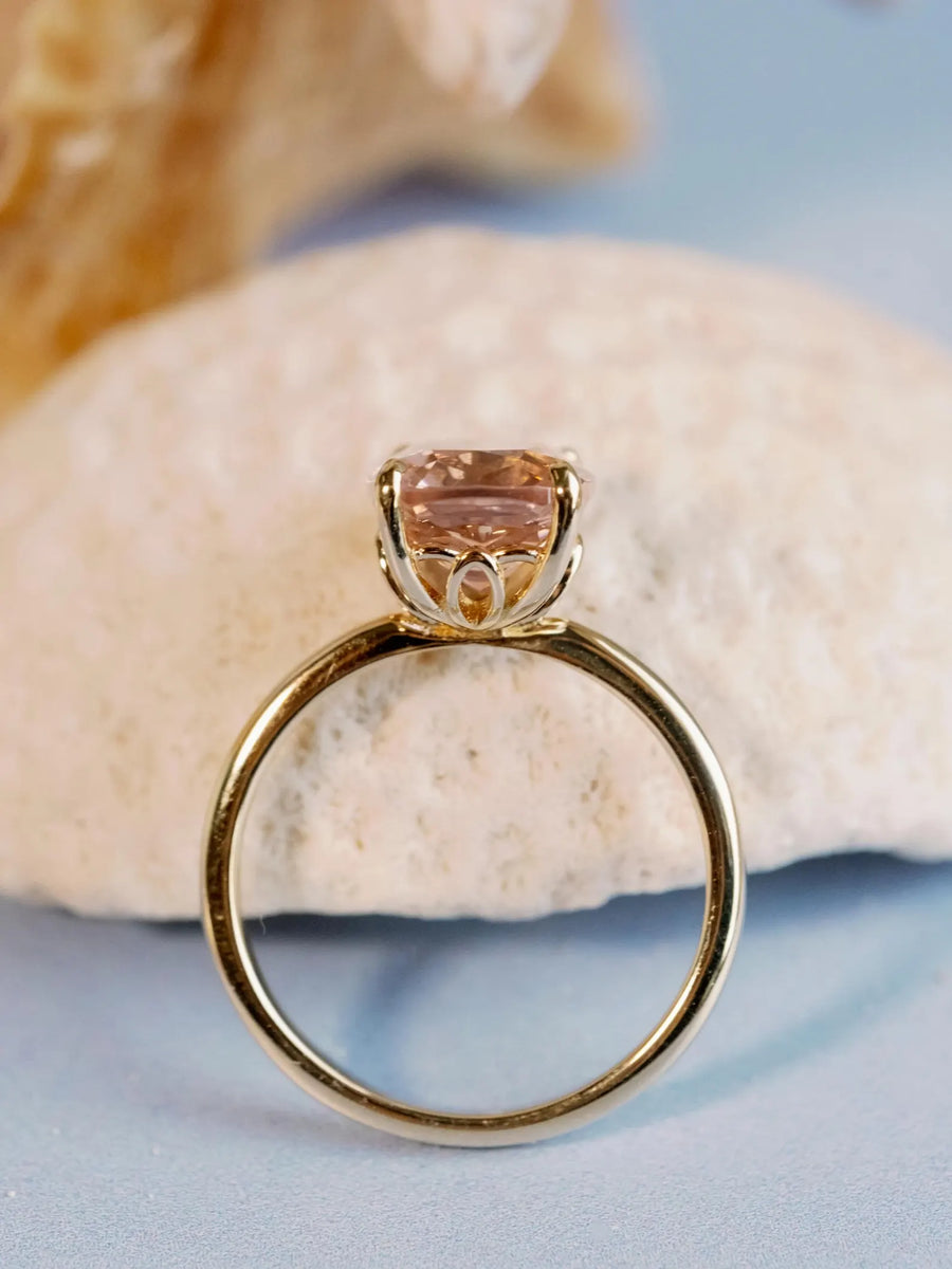 Antique Elongated Cushion Cut Morganite Solitaire Engagement Ring