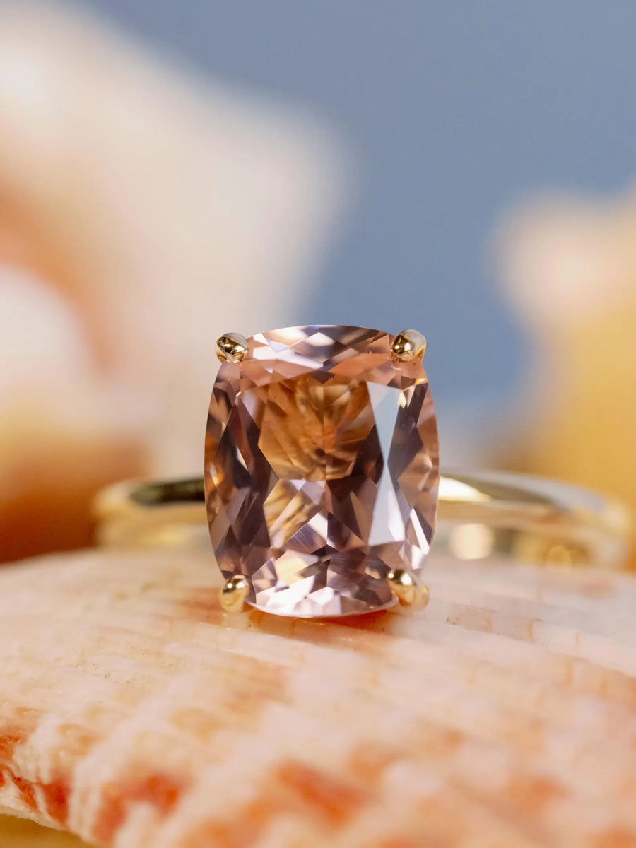 Antique Elongated Cushion Cut Morganite Solitaire Engagement Ring
