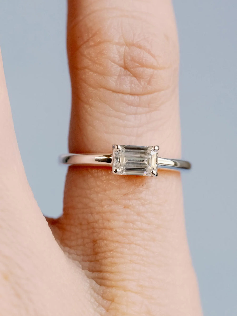 East West Emerald Cut Moissanite Solitaire Setting Stacking Ring