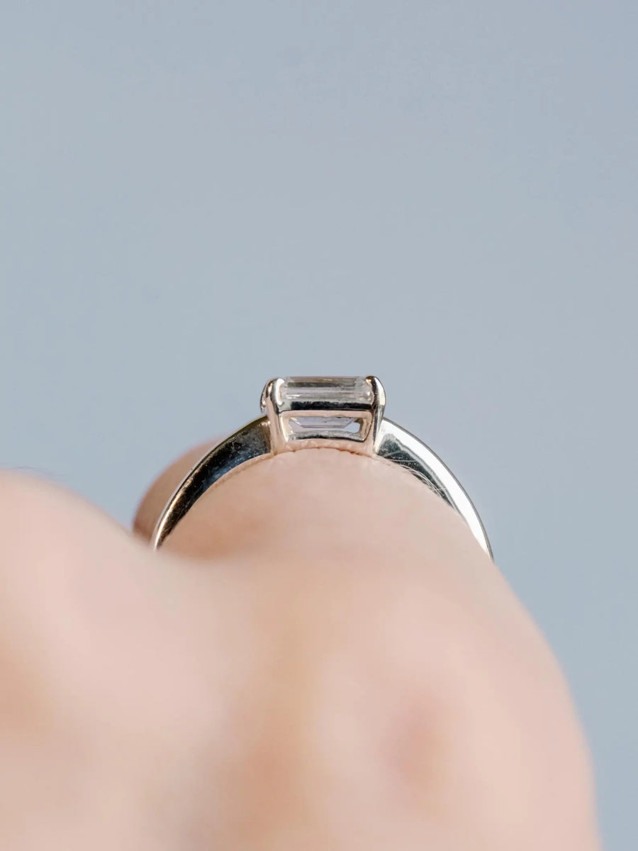 East West Emerald Cut Moissanite Solitaire Setting Stacking Ring