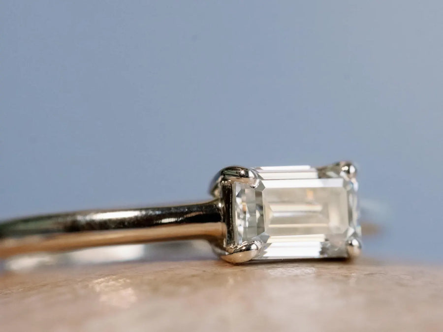 East West Emerald Cut Moissanite Solitaire Setting Stacking Ring