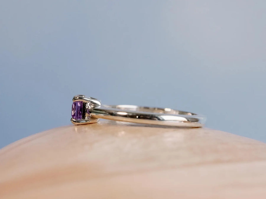 Rose De France Amethyst East West Radiant Cut Solitaire Setting Stacking Ring