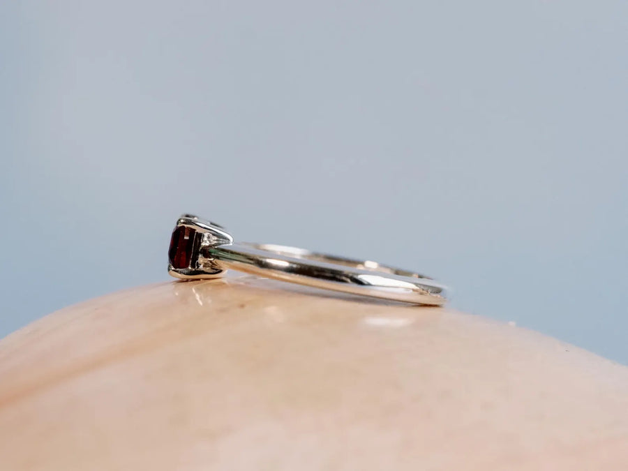 14k Natural Garnet Ring East West Emerald Cut Solitaire Setting Stacking Ring