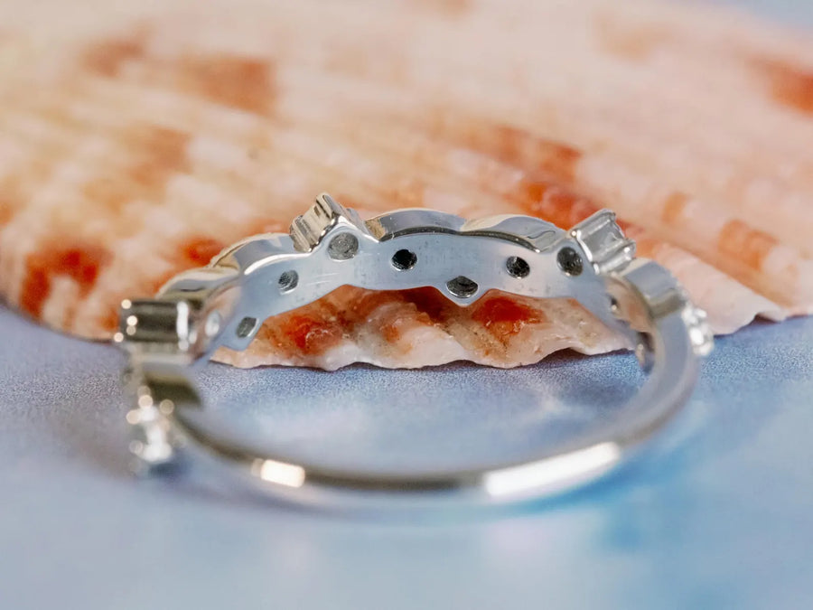 Art Deco Lab Diamond and Sapphire Wedding Band 14k Gold Stackable Ring