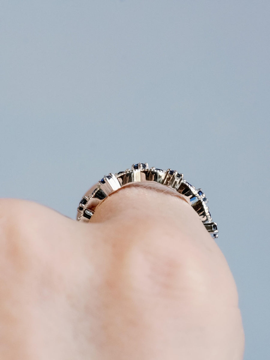 Sapphire Art Deco Wedding Band 14k Gold Anniversary Ring