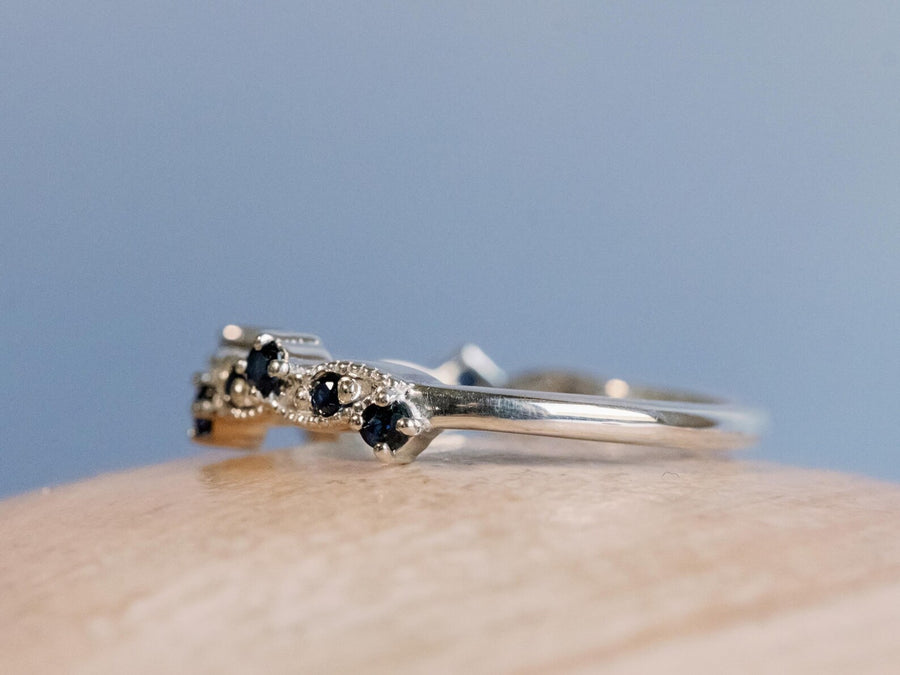 Sapphire Art Deco Wedding Band 14k Gold Anniversary Ring