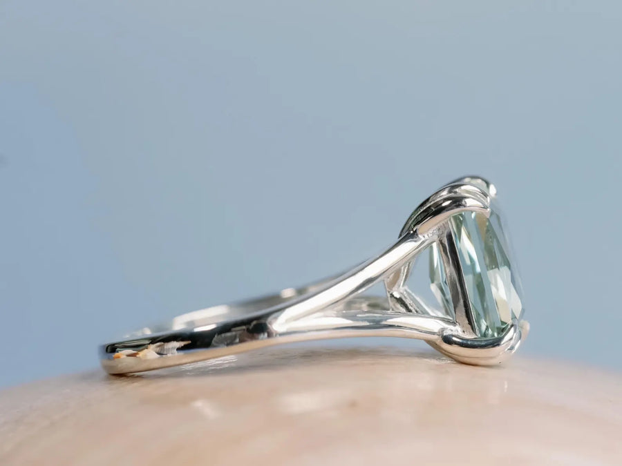 14k Radiant Cut Lab Grown Green Sapphire Ethically Sourced Split Shank Ring