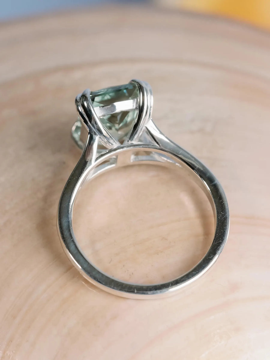 14k Radiant Cut Lab Grown Green Sapphire Ethically Sourced Split Shank Ring