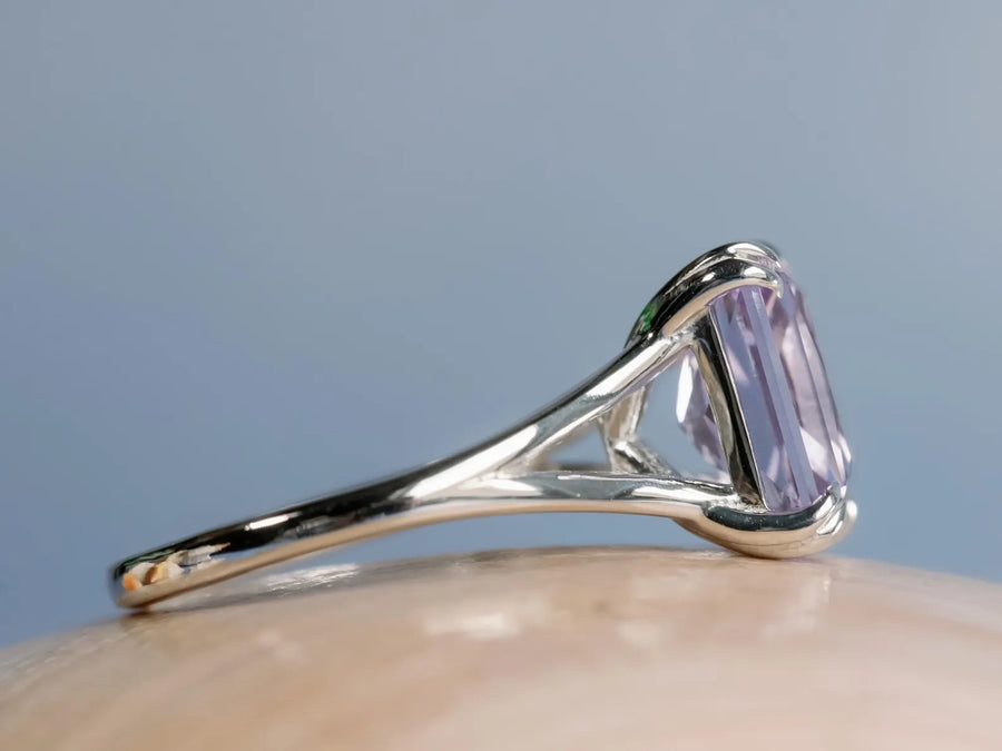 14k Radiant Cut Rose De France Natural Lavender Amethyst Split Shank Ring