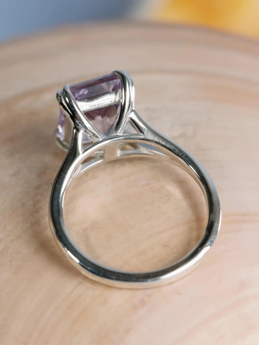 14k Radiant Cut Rose De France Natural Lavender Amethyst Split Shank Ring