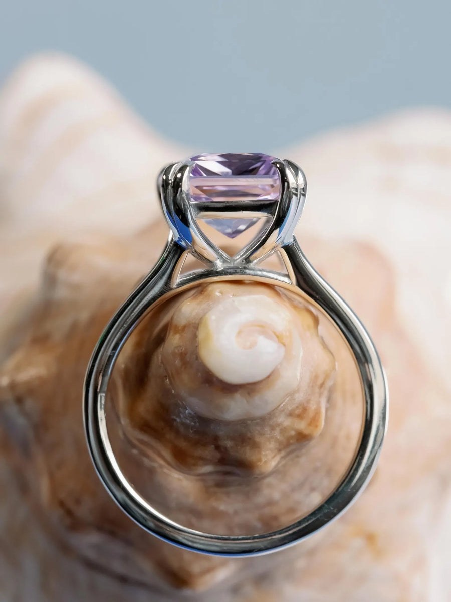 14k Radiant Cut Rose De France Natural Lavender Amethyst Split Shank Ring