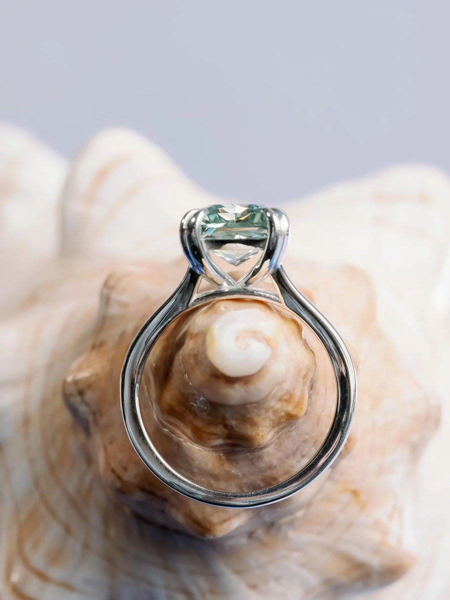 14k Radiant Cut Lab Grown Green Sapphire Ethically Sourced Split Shank Ring