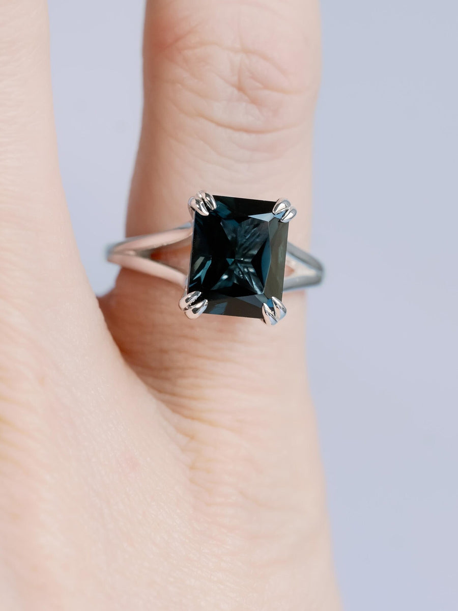 14k Radiant Cut Natural London Blue Topaz Split Shank Solitaire Ring