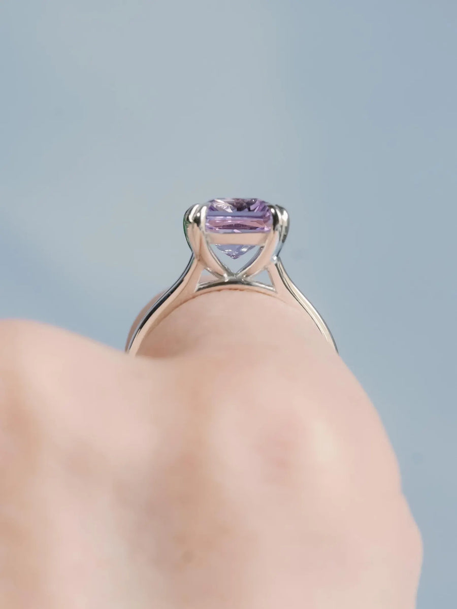 14k Radiant Cut Rose De France Natural Lavender Amethyst Split Shank Ring