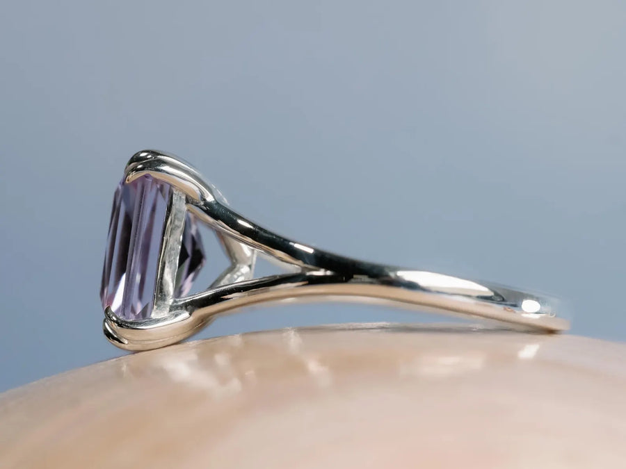 14k Radiant Cut Rose De France Natural Lavender Amethyst Split Shank Ring