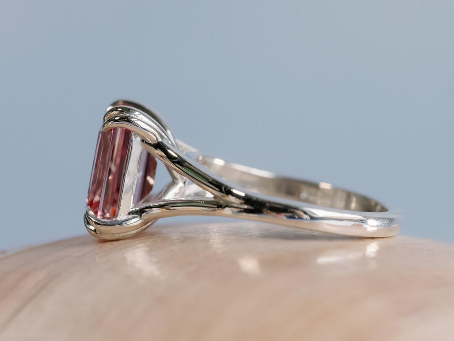 14k Emerald Cut Pink Topaz November Birthstone Split Shank Ring