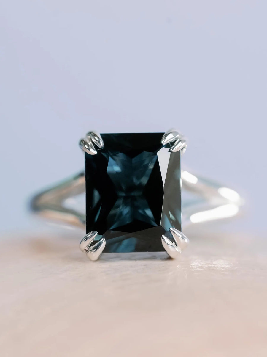 14k Radiant Cut Natural London Blue Topaz Split Shank Solitaire Ring