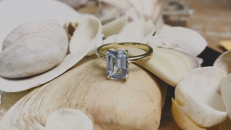 Emerald Cut Aquamarine Engagement Ring