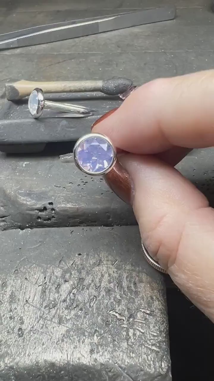 Natural Lavender Moon Quartz Round Bezel Solitaire Ring