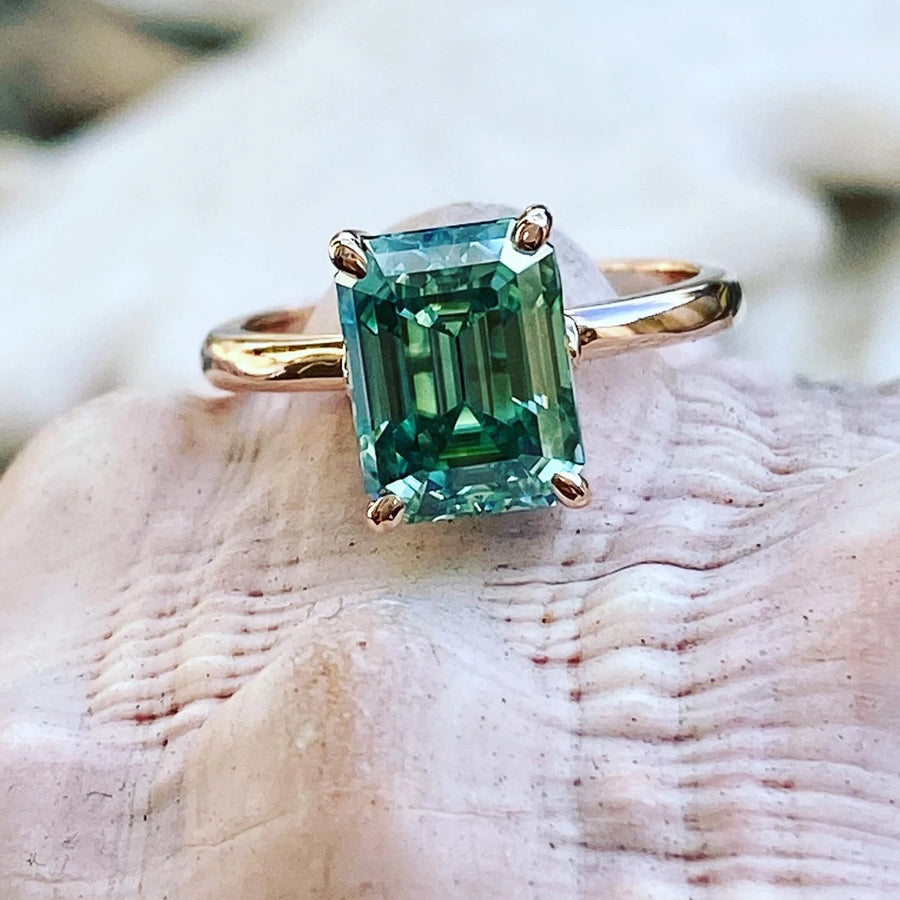 Green Moissanite Emerald Cut Solitaire Engagement Ring 3.00ct