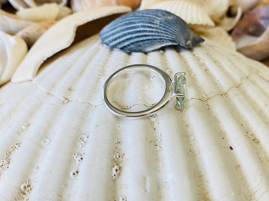 East West Emerald Cut Green Amethyst Prasiolite Solitaire Ring 2.00ct