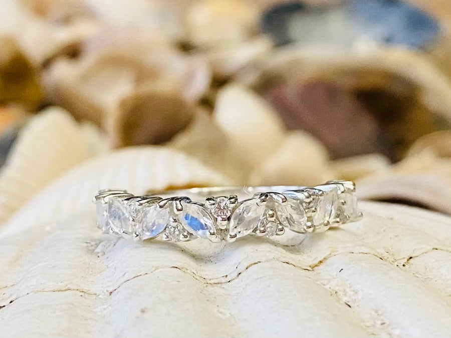 Moonstone & Diamond Wedding Band Stacking Ring