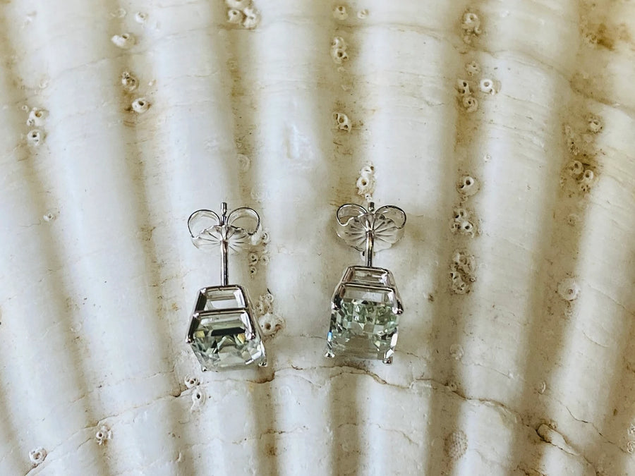 Emerald Cut Green Amethyst Prasiolite Stud Earrings