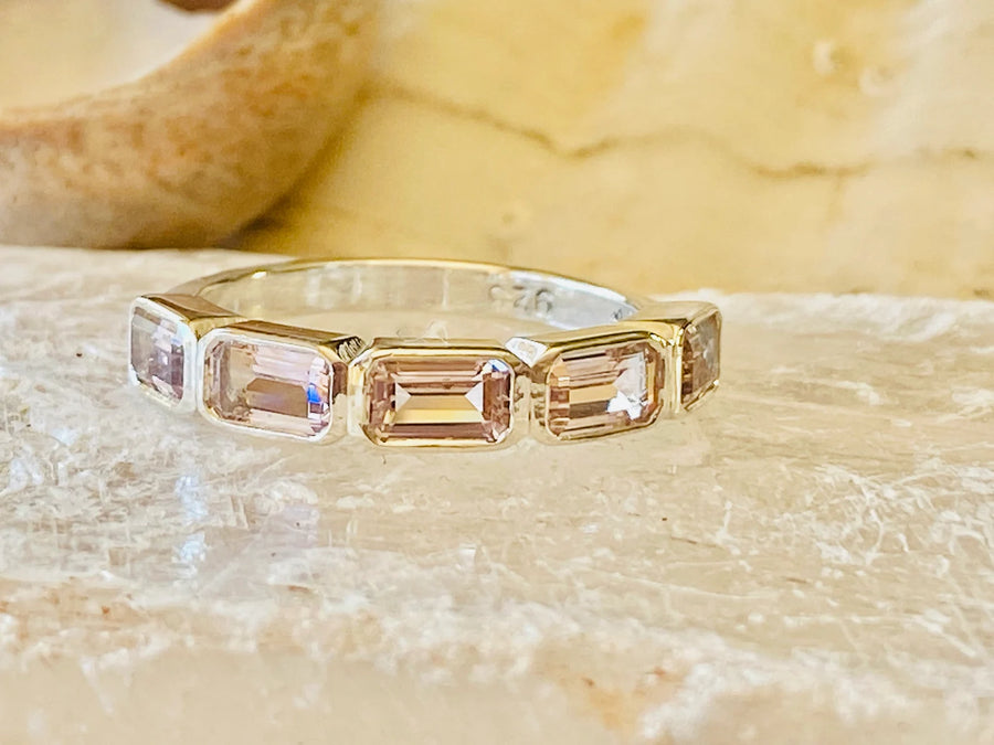 5 Stone Gold Bezel Gold Morganite Art Deco Ring