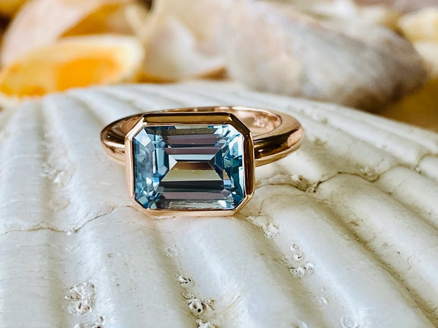 East West Emerald Cut Sky Blue Topaz 3.00ct