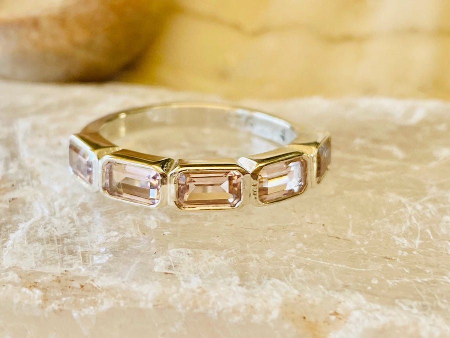 5 Stone Gold Bezel Gold Morganite Art Deco Ring