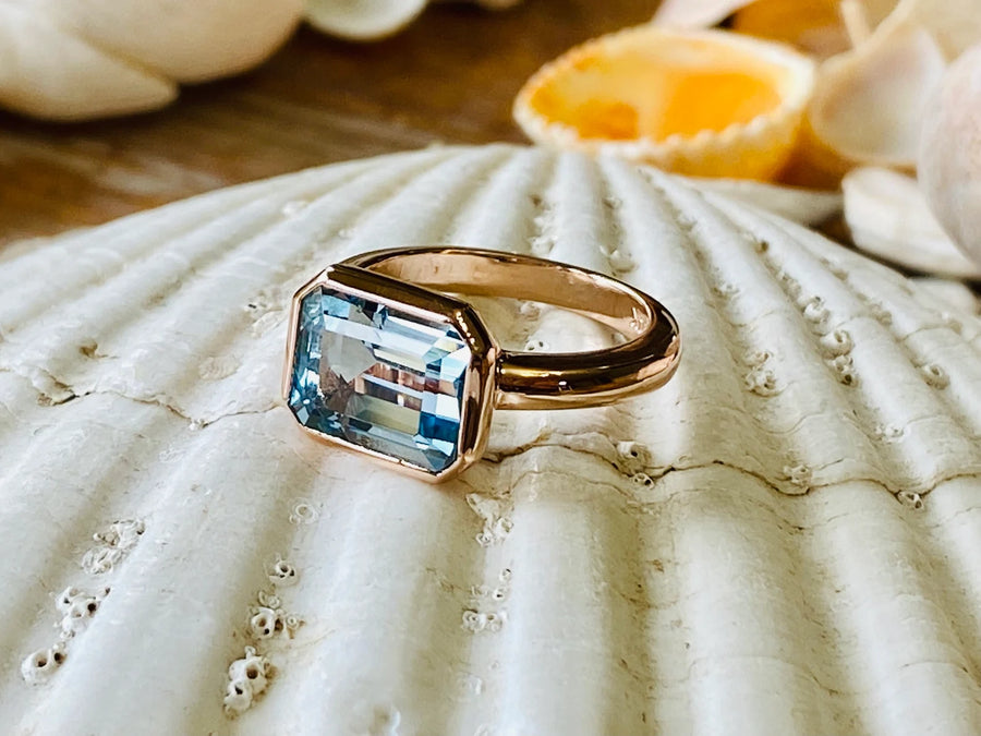 East West Emerald Cut Sky Blue Topaz 3.00ct