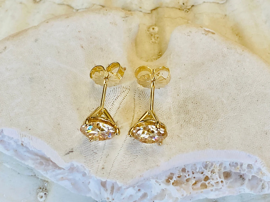 14k Round Champagne Moissanite Stud Martini Set Earrings