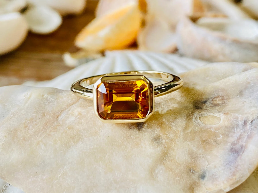 14k Gold Round Yellow Citrine Bezel Setting Ring