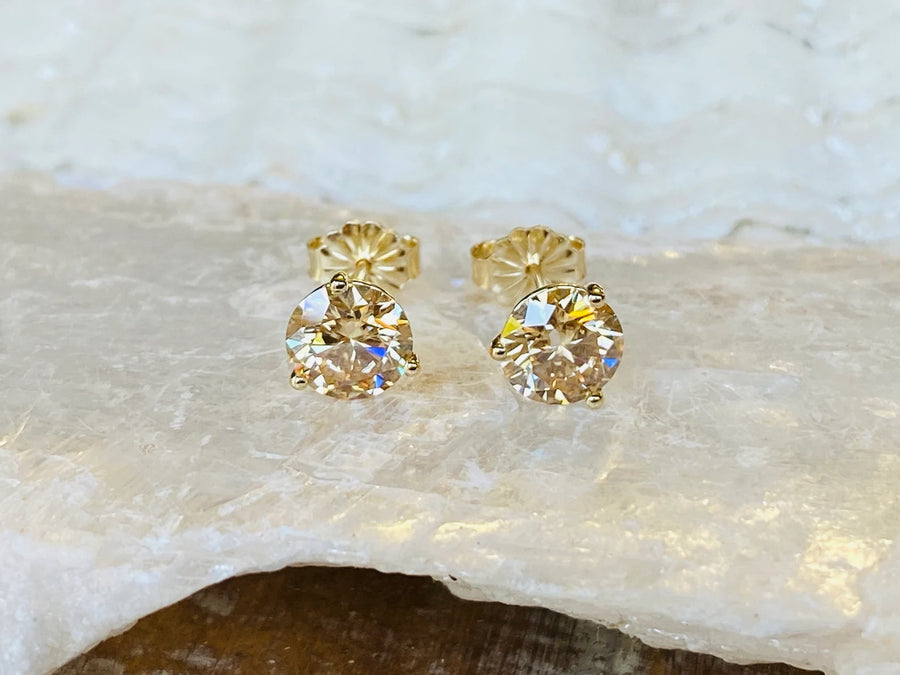 14k Round Champagne Moissanite Stud Martini Set Earrings