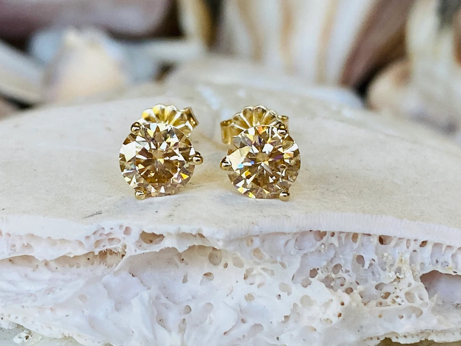 14k Round Champagne Moissanite Stud Martini Set Earrings