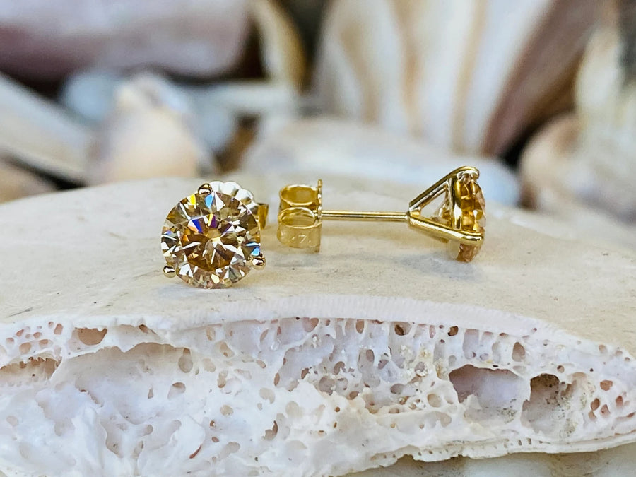 14k Round Champagne Moissanite Stud Martini Set Earrings