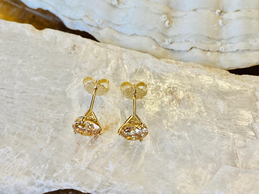 14k Round Champagne Moissanite Stud Martini Set Earrings