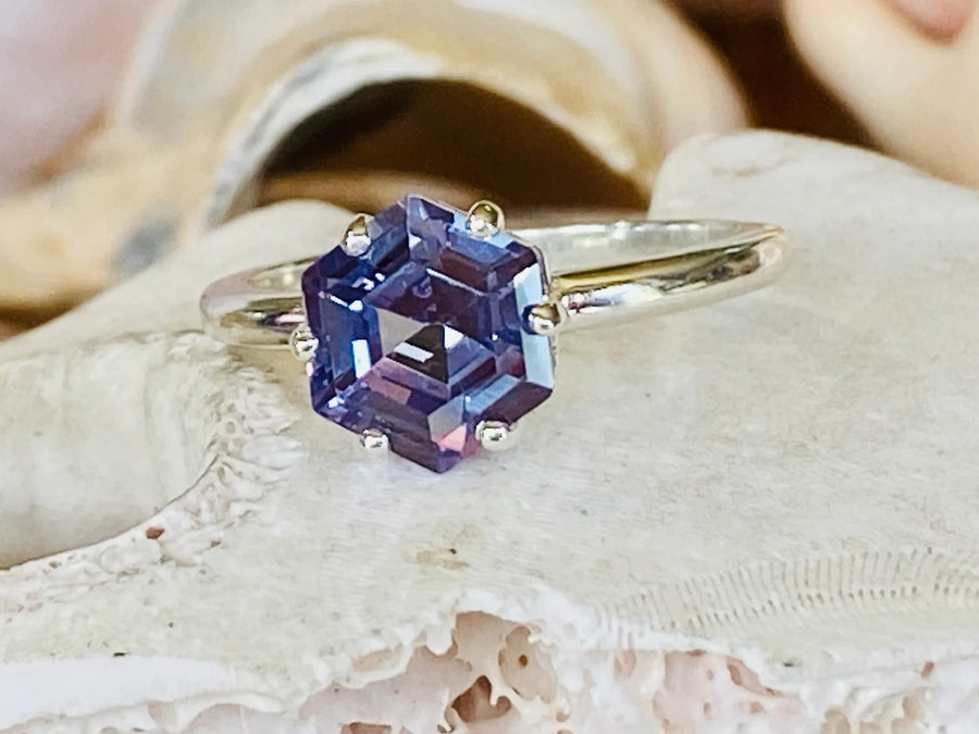 Hexagon Cut Alexandrite Ring