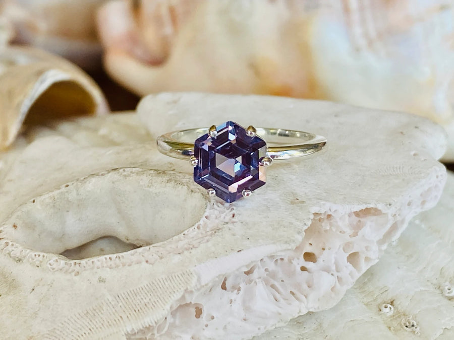 Hexagon Cut Alexandrite Ring