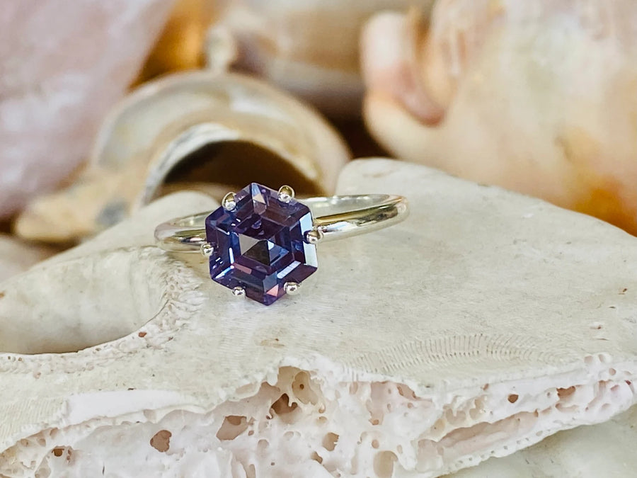 Hexagon Cut Alexandrite Ring