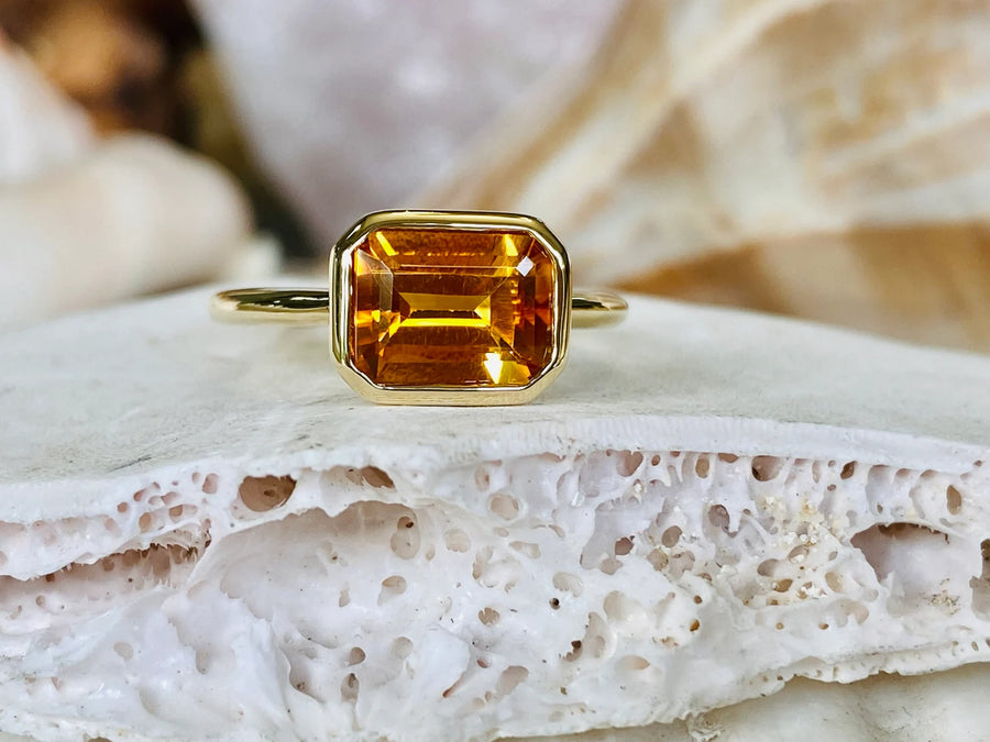 14k Gold Round Yellow Citrine Bezel Setting Ring