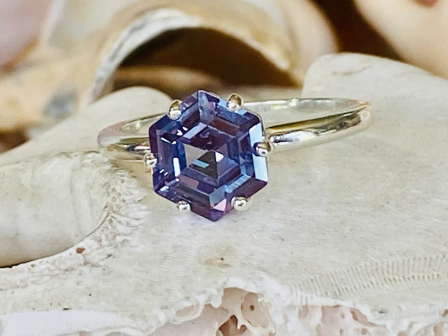 Hexagon Cut Alexandrite Ring