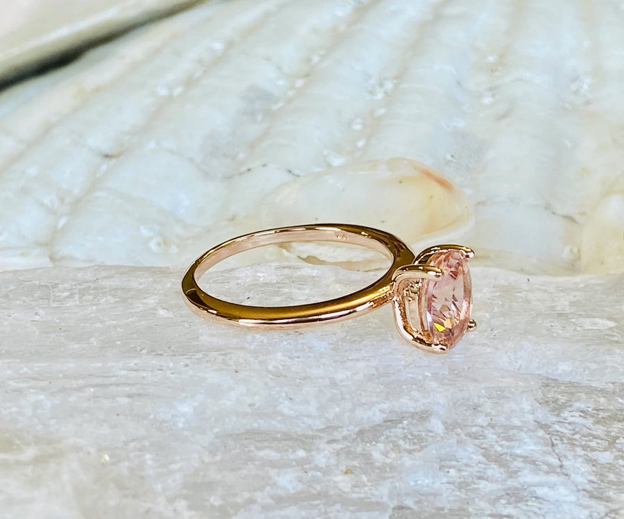 14k Oval Morganite Solitaire Ring