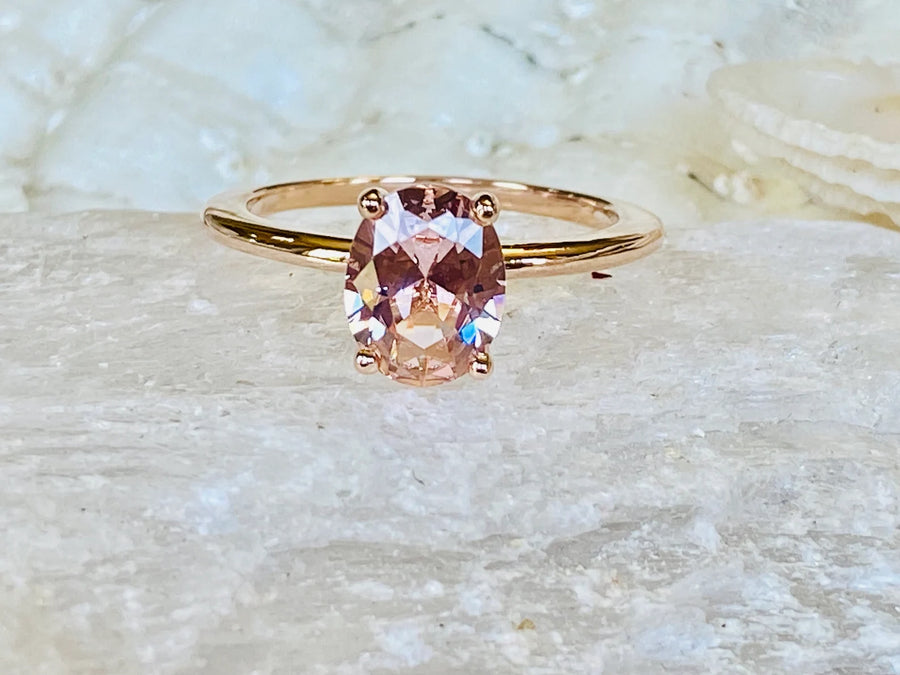 14k Oval Morganite Solitaire Ring