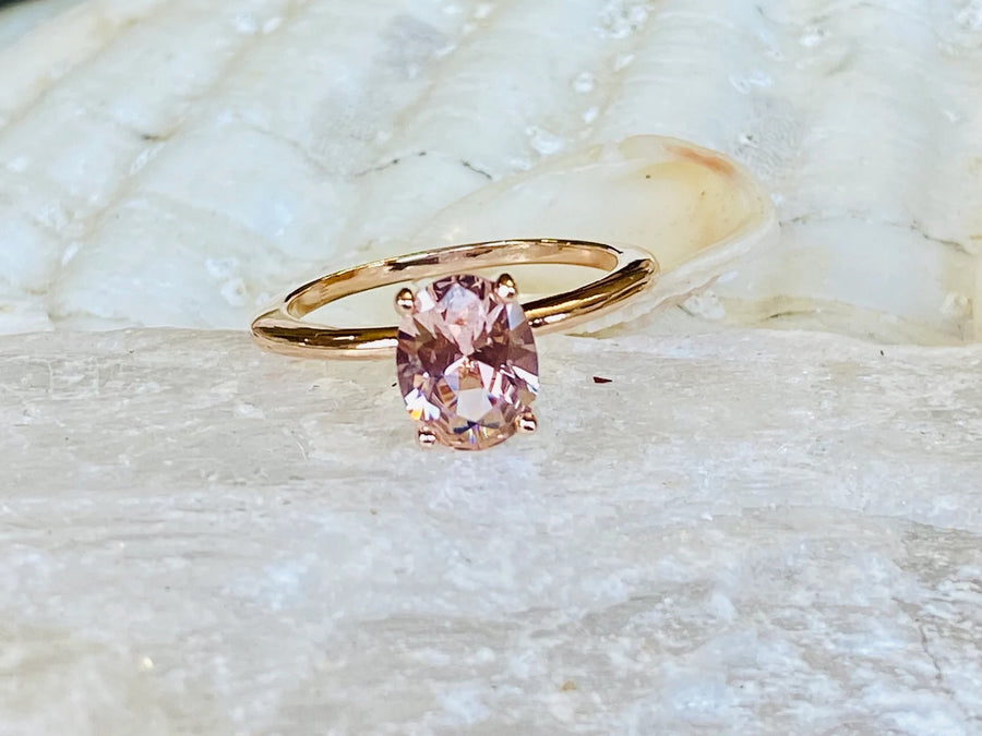 14k Oval Morganite Solitaire Ring