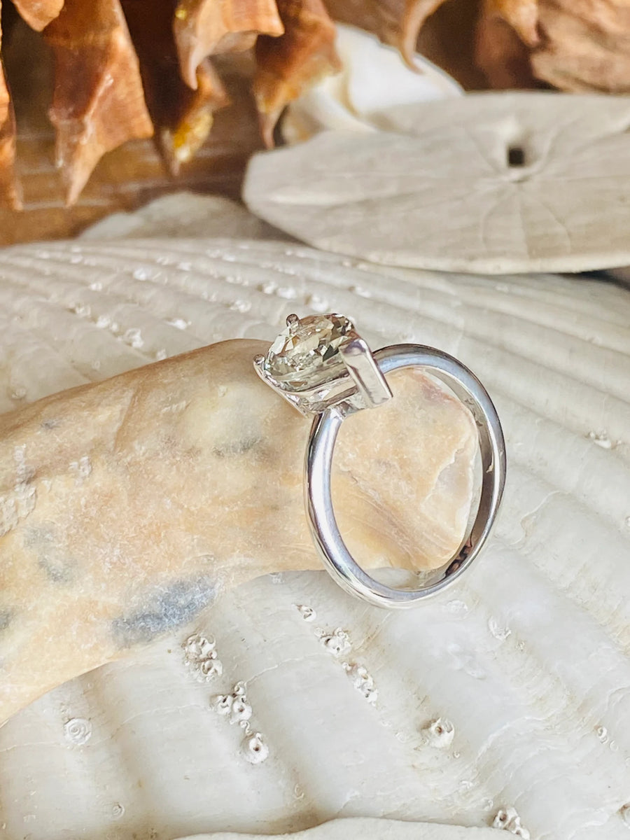 14k Pear Shape Green Amethyst Prasiolite Solitaire Ring