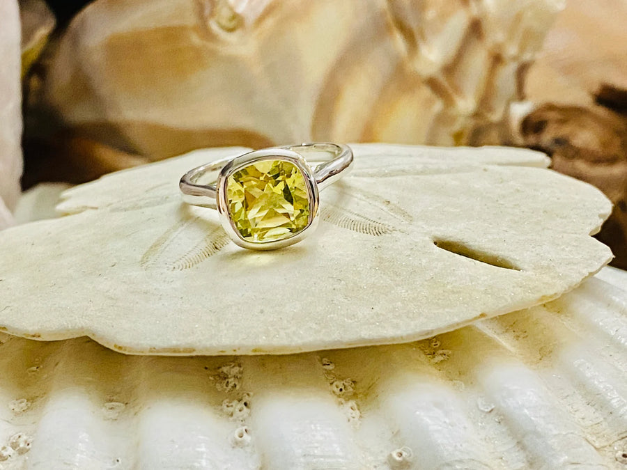 14k Cushion Cut Lemon Citrine Bezel Setting Ring