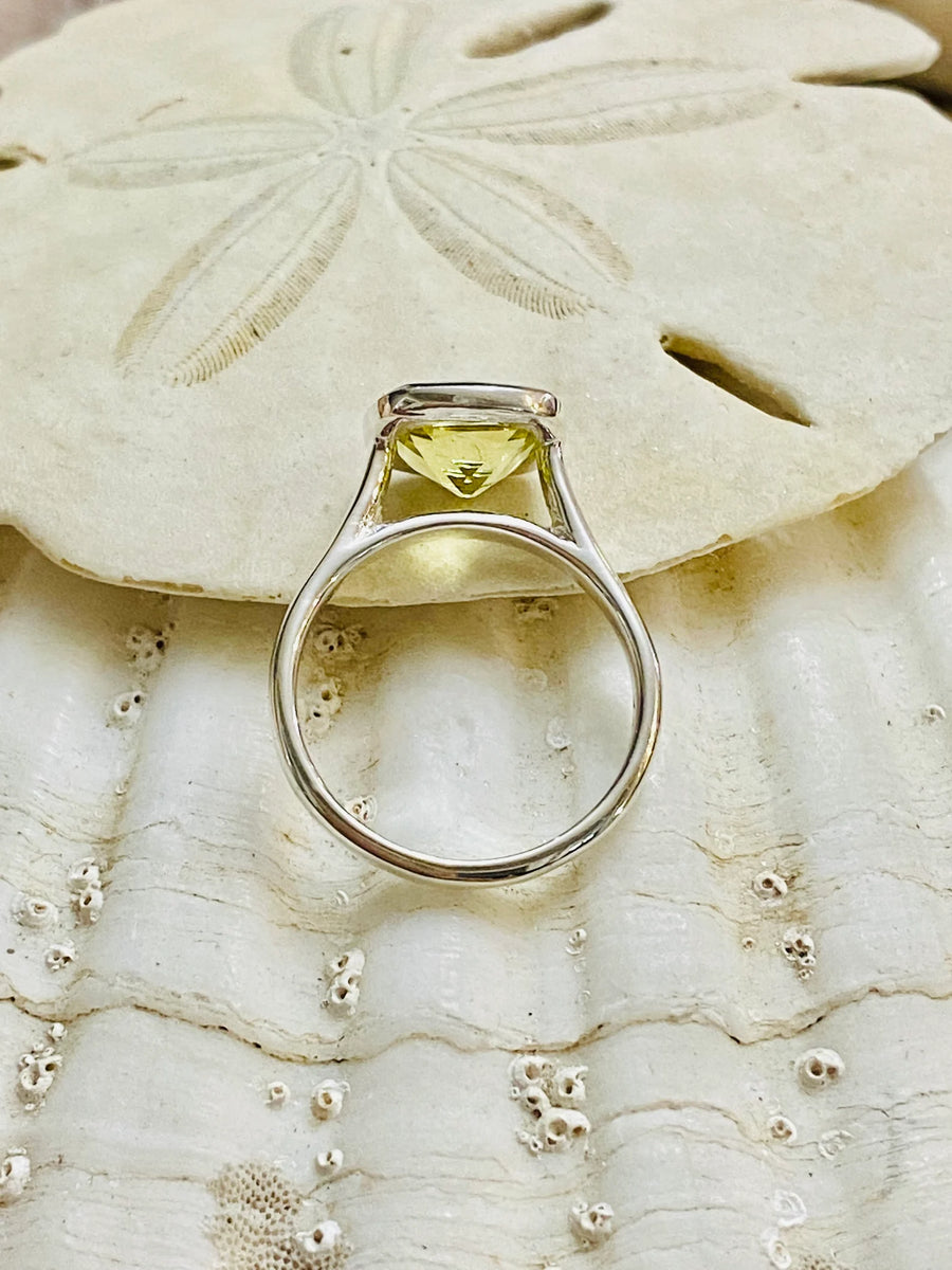 14k Cushion Cut Lemon Citrine Bezel Setting Ring