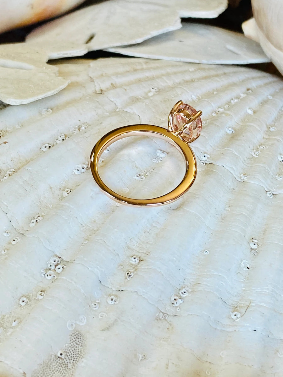 14k Oval Morganite Solitaire Ring